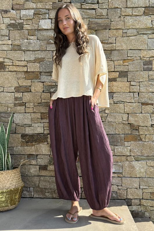 Cyril Crinkelle Balloon Pant Merlot 